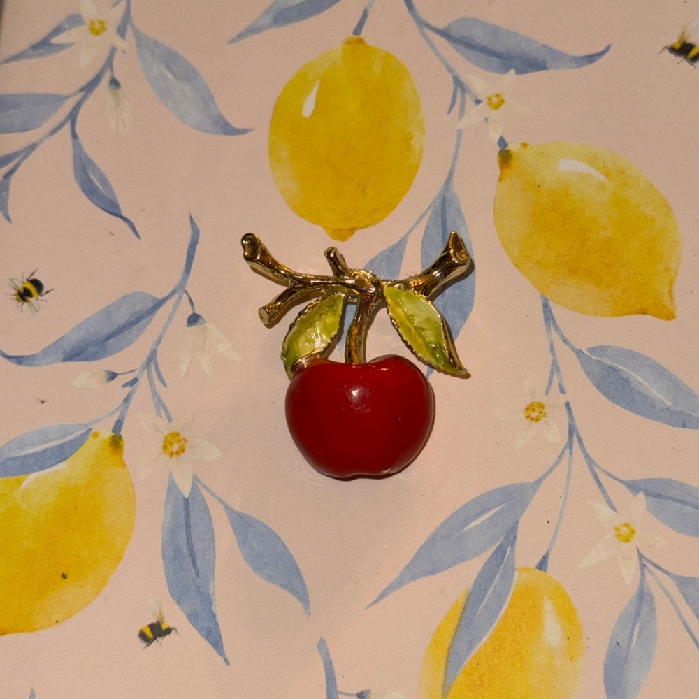 Fire engine Red VTG Apple Brooch 🚒 🍎 ❤️